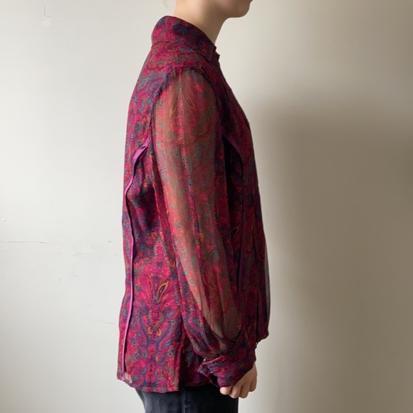 COLDWATER CREEK pink toned SILK sheer blouse LARGE - Picture 5 of 9